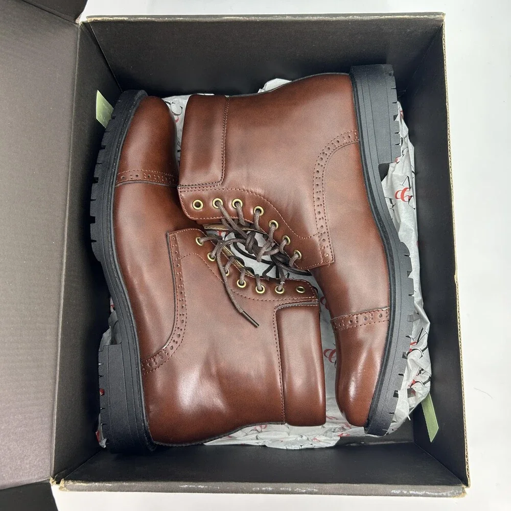 NY&C Matt Combat Boots Mens Size 11 Brown Coffee Cap Toe Lace Up Ankle NY1283